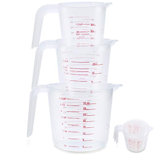 PREMIUM 3pc Measuring Cups Set - Large 4-Cup, 2-Cup and 1-Cup Capacity - BPA Free Plastic With Angled Grip And Spout - Specifically Crafted For Liquid Wet And Dry Ingredients