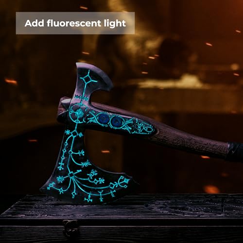 Handmade Leviathan Axe from AncientSmithy - GoW Leviathan Ax Replica - Real Kratos Axe for Cosplay - Forged High Carbon Steel Head Carved Ashwood Handle (Hardened Black Head with Luminescent Runes)