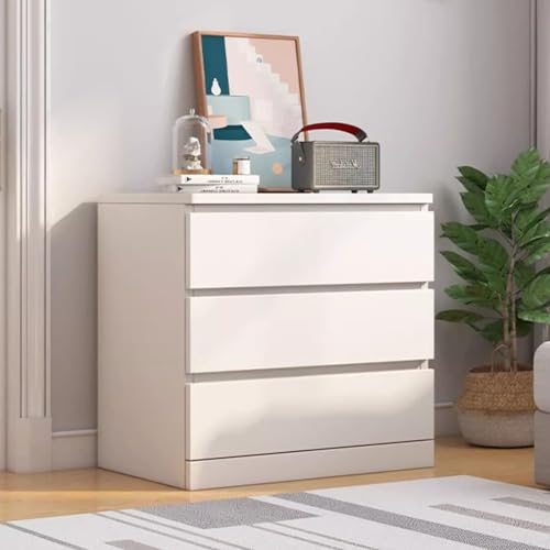 Cómoda moderna de color blanco brillante con 3 cajones para almacenamiento de dormitorio, elegante armario para pasillo o sala de estar, 55 x 33 x 100 cm