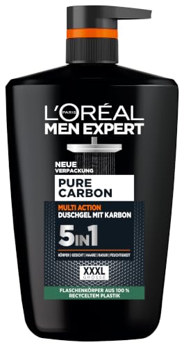 L'Oréal Men Expert XXXL 5in1 Duschgel und Shampoo für Männer, Duschbad zur Reinigung von Körper, Haar und Gesicht, Herren Körperpflege für langanhaltende Frische mit Karbon, Pure Carbon, 1 x 1000 ml