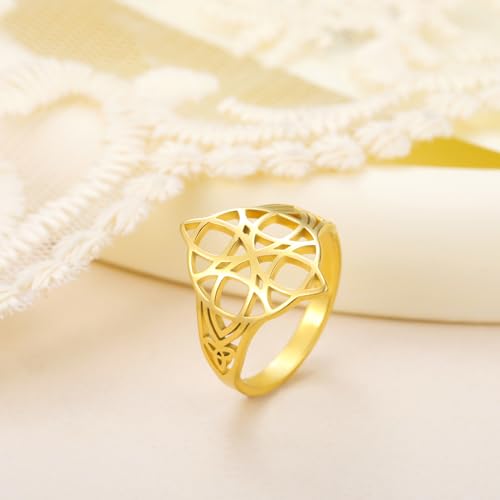 kkjoy Witches Knot Ring Stainless Steel Celtic Magic Knot Pagan Wiccan Symbol Ring Witchcraft Amulet Jewelry for Women Charming Ladies (Style 3, Gold, Diameter 17mm) by kkjoy - Used condition - Image 2