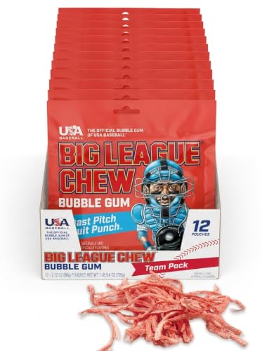 Image of New! Big League Chew Fruit Punch Bubble Gum - Ideal for Baseball Games, Teams, Concessions, Parties, and More | Pack of 12 Bags (2.12oz Each)