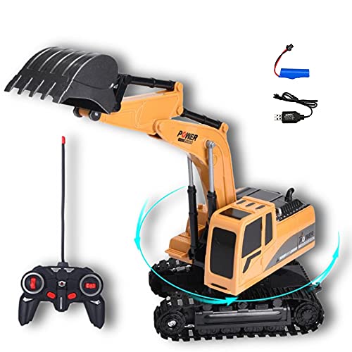 Dilwe Excavadora de Control Remoto, 6 Canales Excavadora de Control Remoto Camión 1 24 Escala RC Ingeniería Coche Construcción Vehículo Juguete de Regalo para niños Niños(Metall)