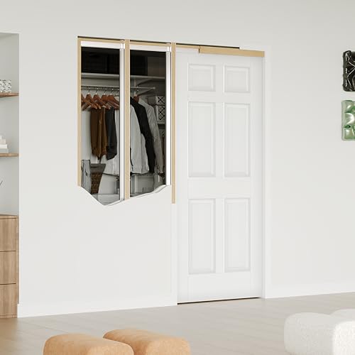 Image of Sliding Pocket Interior Door, 32 inch x 80 inch, 6-Panel Hollow Core Pantry Door with Frame and Hardware Kit, Lightweight Closet Door, Waterproof PVC Surface, Easy to Install