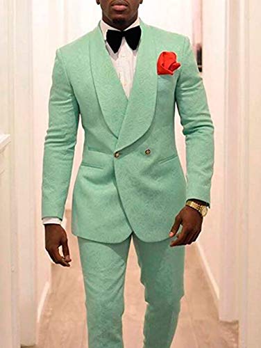Mens Shawl Lapel Suit Patterned Double Breasted Wedding Tuxedos Prom Suits Jacket Pants Groomsmen Suit2