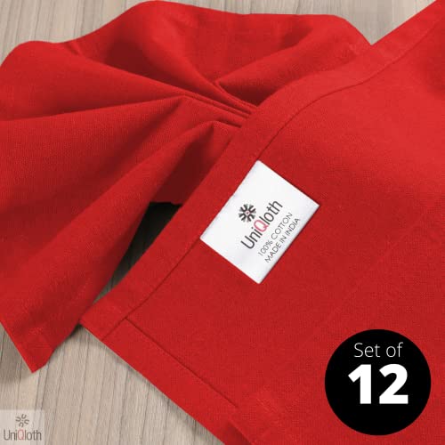 Uniqloth Set Of 12 Cloth Dinner Napkins 100% Cotton - Soft Durable Washable Reusable - Ideal For Farmhouse Parties Weddings Holidays Hotel Restaurant Daily Use Table Dinner Napkins 17X17 Red #TOP1