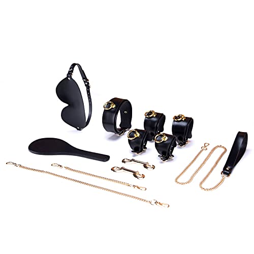 Matériel de bondage en peau de vache haut de gamme avec menottes et masque pour couples