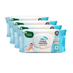Mother Sparsh Plant Based Fabric Blue Baby Water Based Wipes (Pack of 4, 80 Pieces)