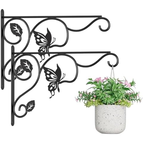 2 Pack Heavy Duty Plant Hooks for Hanging - 12 Inch Metal Wall Hangers Indoor/Outdoor, Sturdy Plant Bracket for Bird Feeders, Planters, Lanterns, Wind Chimes - Patio, Garden, Home Decor (Black) Cover