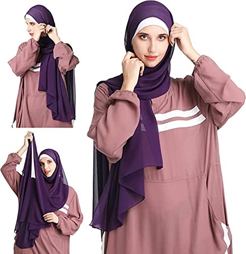 Anika Fashion Warehouse All Season Women Soft And Non-Slip Chiffon Long Scarf - Fashion Muslim Hijab Scarf Head Wrap Scarves 80 X 30 Inches Long Solid Color - Dark Purple #TOP3