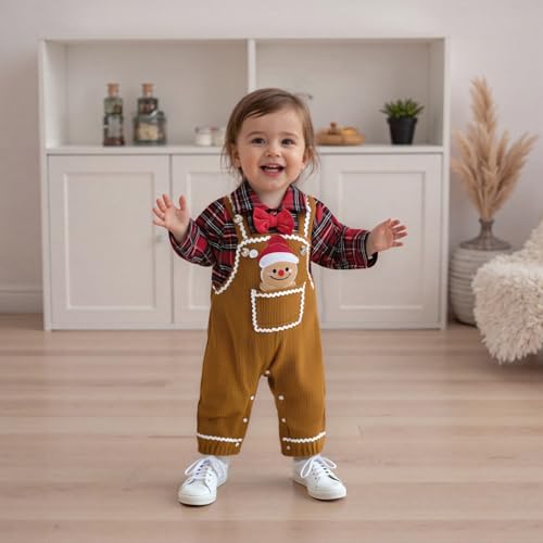 Image of Baby Boy Christmas Outfit Elf Newborn Romper Pants Set With Hat | Long Sleeve Bodysuit, Striped Romper Overalls Set, Baby Boy Elf Outfit, Fall Winter Clothes With Hat, My First Christmas.