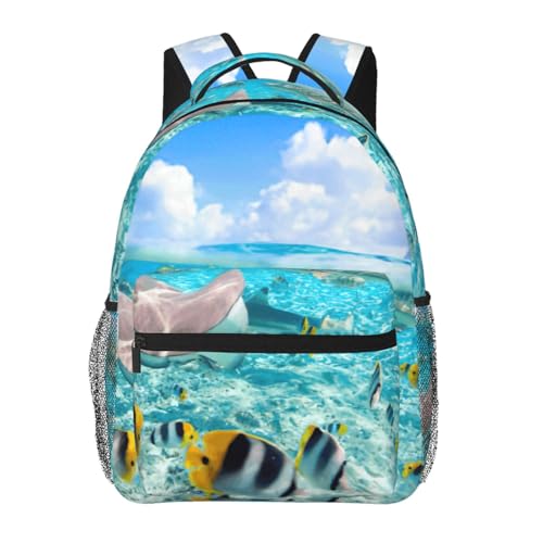 Mochila de senderismo impermeable y bolsa de viaje EdWal con estampado de peces