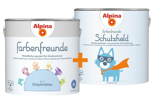 Alpina Farbenfreunde Nr. 11 Delphinblau 2,5 Liter matt + Schutzheld 2,5 Liter transparent matt