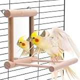Bird Mirror Parakeet Mirror Perch Stand Wooden Swing Mirror Toy Cage Accessories for Cockatiel Parakeet Budgie Lovebird Small Parrots