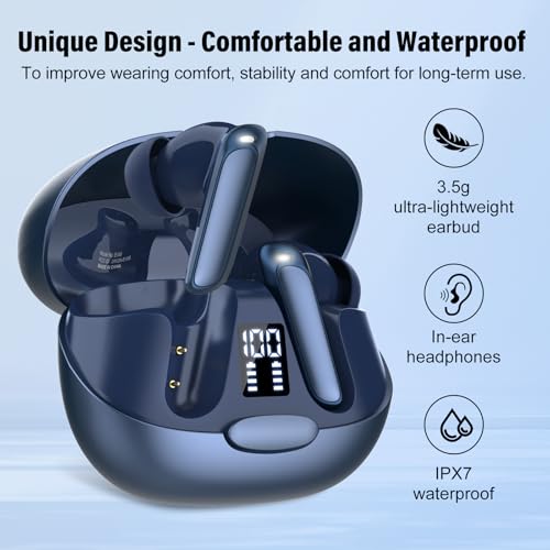 AI Kopfhörer Übersetzer, 3-in-1 Sprachübersetzer Kopfhörer 164 Sprachen mit App, 7 Übersetzungsmodi Echtzeit Übersetzer Ohrhörer, 48H Bluetooth 5.3 Übersetzer Kopfhörer für Lernen, Reisen, Dunkelblau