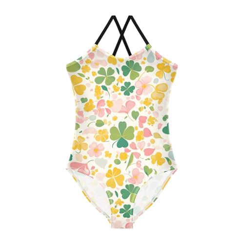 KLL Four Leaves Clover St Flower Contemporary Girls' One Piece Swim Suit Beach Swimming Suits Adjustable Strap UPF 50+