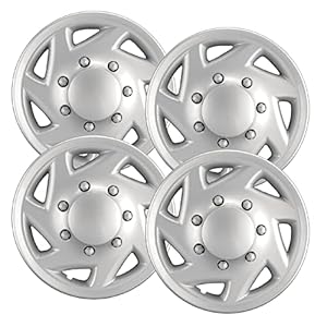 Premium Quality 16″ Silver Hubcaps/Wheel Covers fits Ford Van, One-Piece Heavy Duty Construction (Set of 4)