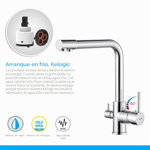 Miniatura 4 de Ibergrif, M22109 Grifería De Cocina 3 Vías Ósmosis, Grifo Para Fregadero Monomando, Cold Start, Ahorro De Energía Del 10 Por Ciento, Cromado
