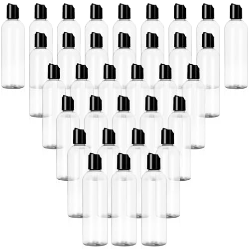 34 Pcs Plastic Travel Bottles with Disc Top Flip Cap Empty Refillable Squeeze Travel Containers for Shampoo Lotions Cream Toiletries Liquid Body Soap (Clear, 8 oz)