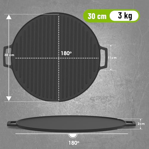 Image of Esspy Cast Iron 2-in-1 Dosa Tawa & Grill with Silicon Handle Grip(30cm) | Double-Sided Tawa /Pan for Roti, Dosa, Chapati, Fish & Steak | Naturally Nonstick, Gas & Induction Cookware