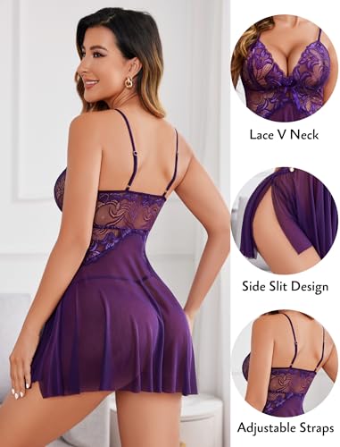 Image of Avidlove Women Lace Lingerie Babydoll Sexy Chemise Exotic Nightgowns Bridal Nightdress