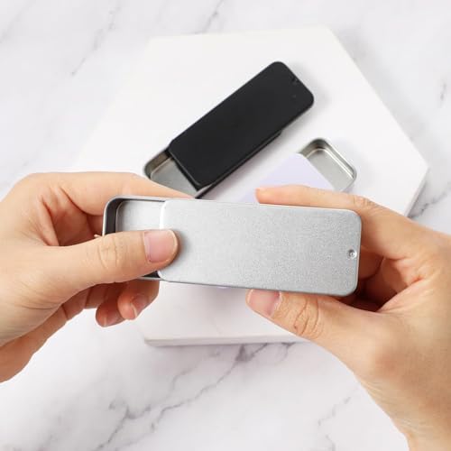 Image of Mini Rectangular Tin Containers with Slide Top - Portable Metal Storage Boxes for Crafts, DIY Lip Balms, Solid Perfumes - Empty Tinplate Push Cases, 80x34x10mm, White