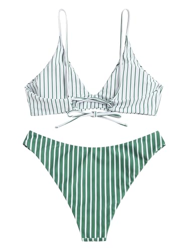 Image of ZAFUL Women's Tie Back Padded High Cut Bralette Bikini Set Two Piece Swimsuit