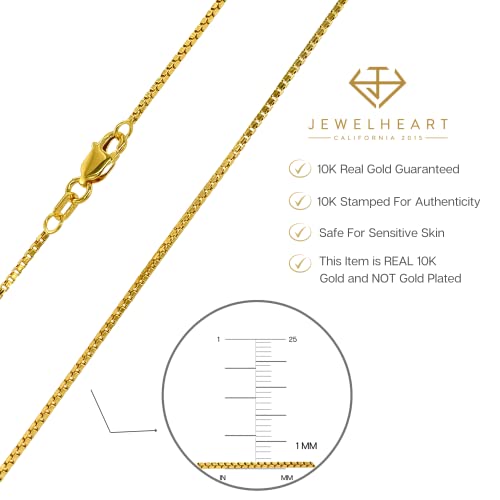 Jewelheart 10K Real Gold Box Chain - 1Mm Diamond Cut Gold Link Chain Necklace For Men - Dainty Gold Pendant Necklace For Women 14" #TOP5