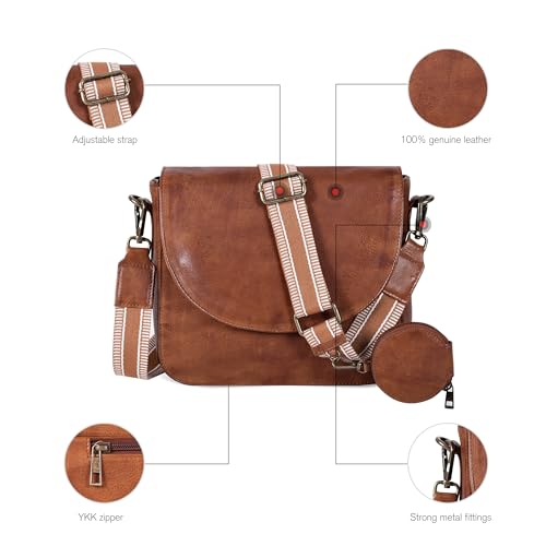 Image of Genuine Leather Shoulder Crossbody Purse For Women with Adjustable Strap, Mobile Pocket & Outside & Inside Zipper
