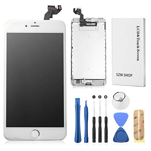 SZM iPhone6S PLUS タッチパネル 修理交換用フロントパネルセット フロントガラスデジタイザ LCD 液晶パネルセット(スピーカー +フロントカメラ+ホームボタン付き)白