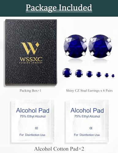 Image of 6 Pairs Stud Earrings Set, Hypoallergenic Cubic Zirconia 316L Earrings Stainless Steel CZ Earrings 3-8mm (Steel color)