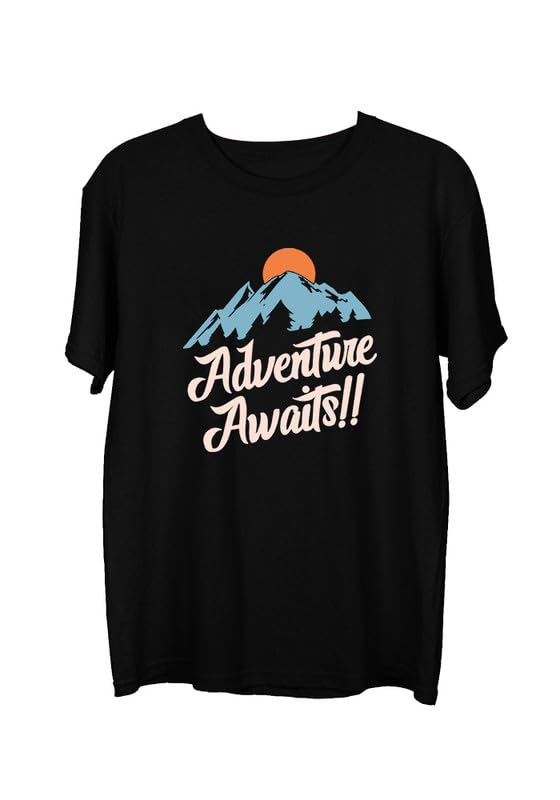 Wear Your OpinionMen's S to 5XL Premium Combed Cotton Printed Half Sleeve T-Shirt (Design : Adventure Awaits,Black,XXXX-Large)