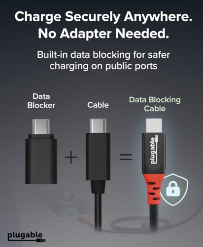 Image of Plugable USB C to USB C Cable, Data Blocker Charge Only Cable (1m /3.3ft): 240W Safe Fast Charging for MacBook, iPhone 15 /16, Galaxy S24, Steam Deck, and More USBC Devices (USBC-CC1M)