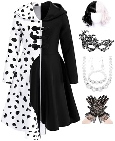 Girls Vintage Halloween Costume Dress Up Dalmatian Print Outfit