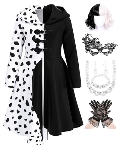 Mecamelon Girls Vintage Halloween Costume Dress Up Dalmatian Print Outfit (6-7 Years White)