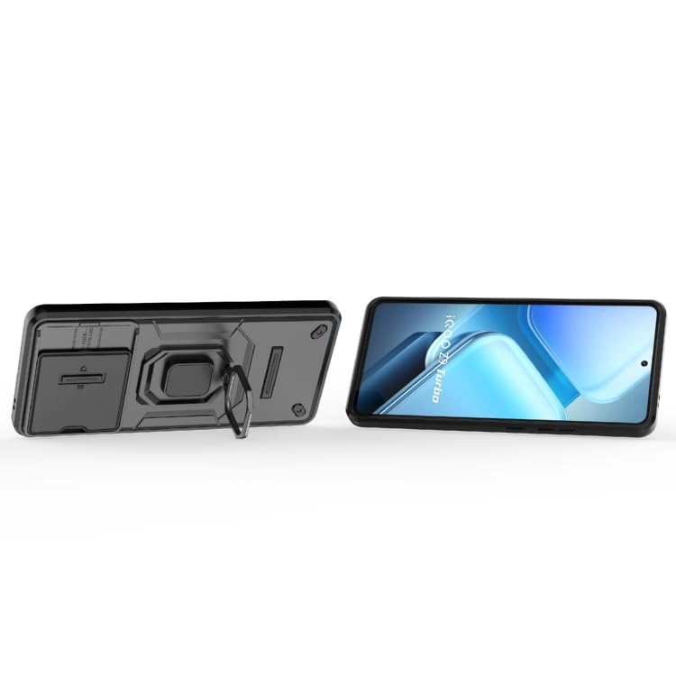 Image of Polycarbonate Back Cover For Sliding Lens Cover And Rotating Holder Anti-Fall Case With Magnetic Car Holder Back Cover For iQOO Neo 10R -Black