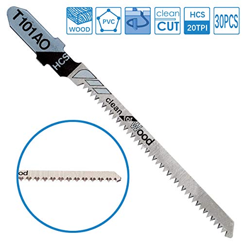 TAROSE 30-Piece T101AO 3-1/4 Inch 20 TPI Assorted T-Shank Scrolling Jig Saw Blades