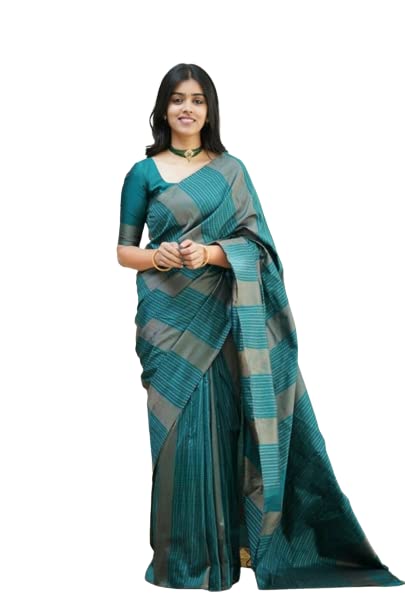 Flosive Women's Kanjivaram Pure Zari Woven Soft Silk Saree With Blouse Piece (Mix Color) (Green)