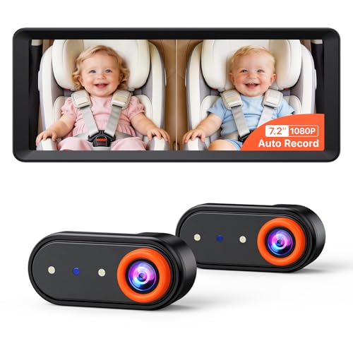Luckview BM5 MAX 1080P Dual Baby Car Camera with Recording 7.2 Split Monitor for 2 Kids Dual Car Camera Baby Monitor with Auto Night Vision Easy Installation Carseat Camera for Baby