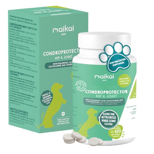 MAIKAI Gelenktabletten für Hunde Große und Riesige– 120 Tabletten Gelenk Entzündungshemmend Hochdosiertes Glucosamin Chondroitin MSM + Hyaluronsäure für Maximale Gelenkgesundheit