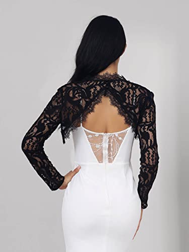 Unicra Wedding Bride Lace Shrugs for Women Lace Bolero Jackets for Evening Dresses Long Sleeves Bolero Shrugs Top for Dresses3