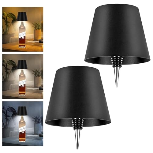 Mebaraul 2 Pack Wine Bottle Lamps 2026 New 3 Color Rechargeable Wireless Bottle Lamps Bottle Lamp Kit for Liquor Bottles with Touch Dimming for Parties Restaurants & Home Decor (Black)
