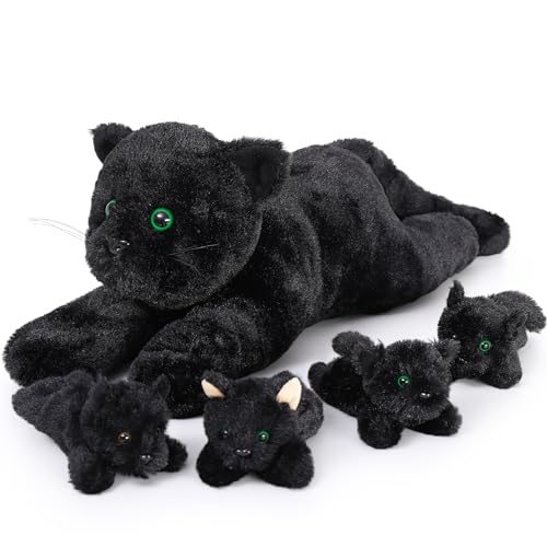 Image of MaoGoLan 5Pcs Black Cat Plush with 4 Babies Inside - 20 inch Big Black Cat Stuffed Animals - Realistic and Soft Halloween Plushies Gift for Cat Lover,Women,Girls,Kids