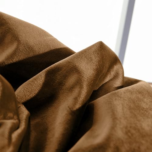 Image of Melodieux Pom Poms Velvet Blackout Curtains for Living Room Bedroom, Vintage Luxury Energy Saving Rod Pocket Thermal Insulated Lined Drapes, 52 inch W x 96 inch L, Golden Brown (2 Panels)