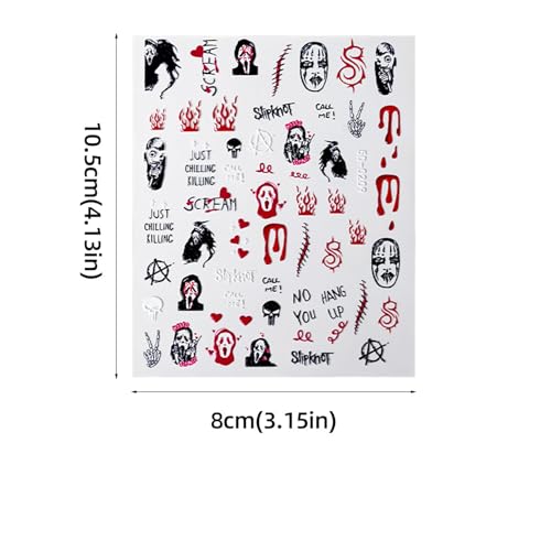 Halloween Nail Stickers Horror Nail Art Stickers Scary Spooky Skull Nail Design Stickers Blood Scar Devil Eyes Nail Art Stickers for Gel Nails,Nail Decor for Women (Halloween Series 6 Sheet) - Image 4