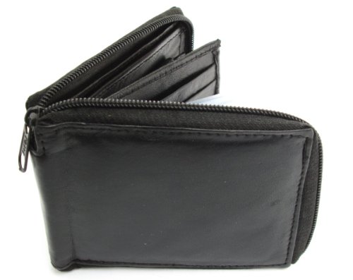 Dangerous Threads Mens Black Leather Wallet Lamb Zippered Bifold 7823