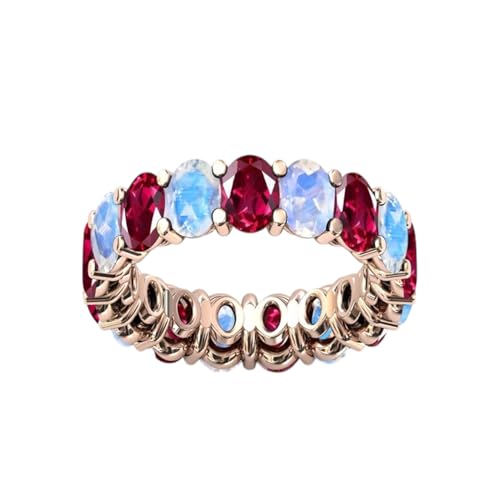 Unique Rainbow Moonstone & Red Ruby Eternity Wedding Band Art Deco Cluster Engagement Ring 925 Sterling Silver Bridal Eternity Band Vintage Stacking Ring Oval Shaped Gemstone2
