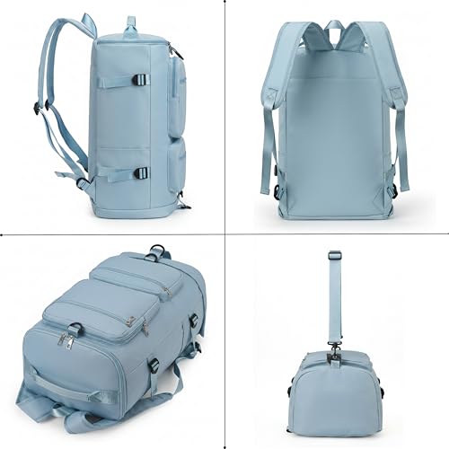 Image of POPCUBE 2in1 Nylon 26cm Lightweight Waterproof Backpack Duffle Bag w /Shoulder Straps, Small Rucksack Travel Bag for Men&Women w /Wet Pocket & Shoe Compartment(50x26x26cm) (Blue, 34 L Bucket)