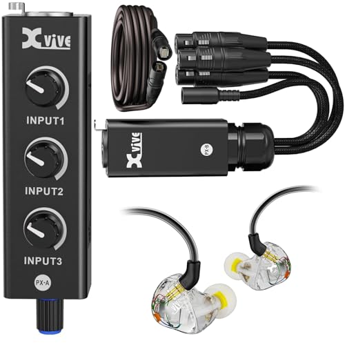 Xvive T9 Dual Balanced-Armature Drivers in-Ear Monitor Earphone Bundle PX 3-Channels Personal Mixer for in-Ear Monitor Headphone Amplifier Personal Mixer