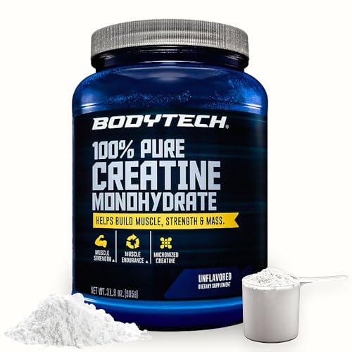 BodyTech Creatine Monohydrate Powder Unflavored Micronized Creatine Formula for Men and Women 5g per Serving Pre Workout & Post Workout Supplement Gluten Free Sugar Free 31.9 Oz 181 Servings